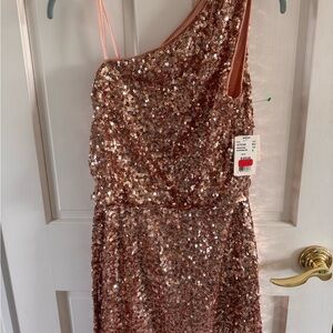 Aidan by Aidan Mattox Rose Gold Sequin One-Shoulder Mini Dress